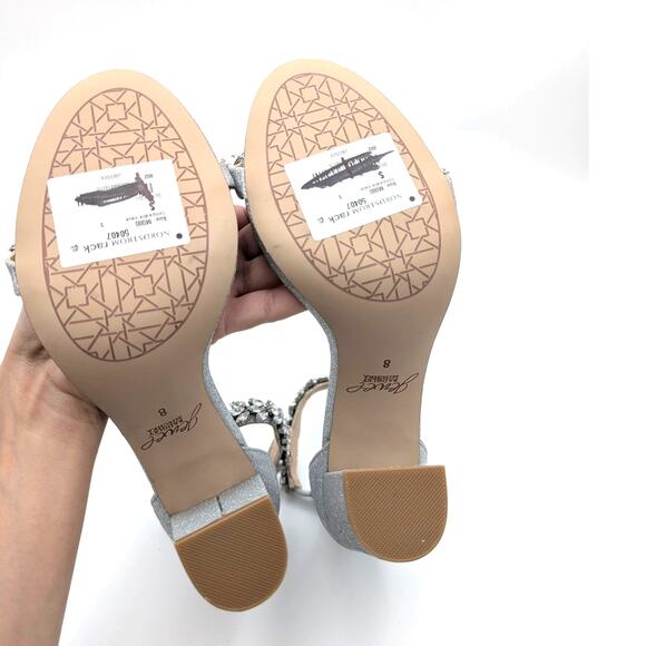 Jewel Badgley Mischka Mayra Block Heel Sandals Women's Silver Size US8 EU38.5 - Picture 7 of 9